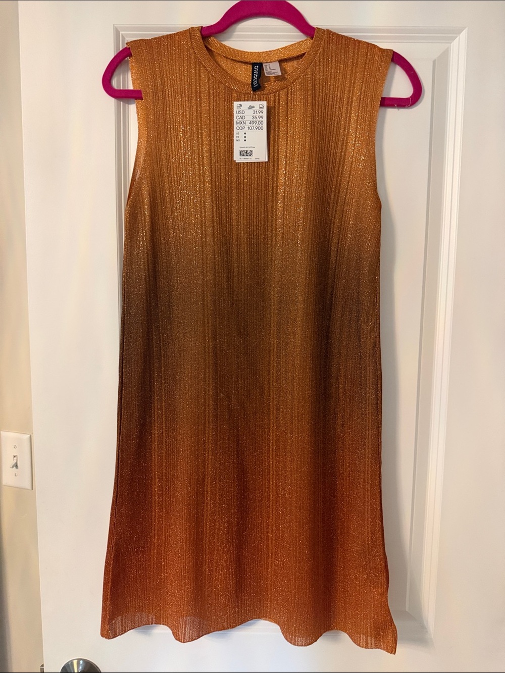 H&M Metallic Copper-Orange Sleeveless Shift Dress
